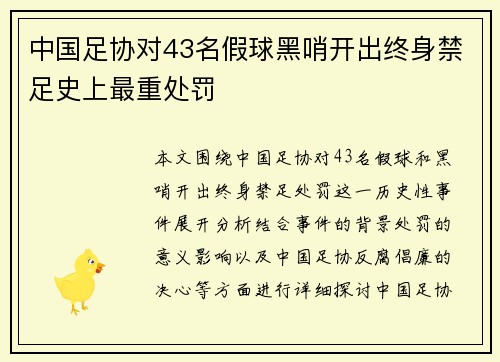 中国足协对43名假球黑哨开出终身禁足史上最重处罚 中国足协对43名假球黑哨开出终身禁足史上最重处罚