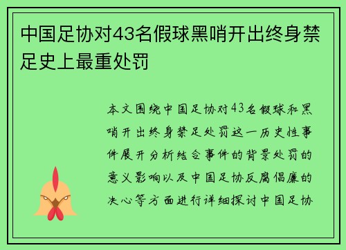 中国足协对43名假球黑哨开出终身禁足史上最重处罚 中国足协对43名假球黑哨开出终身禁足史上最重处罚